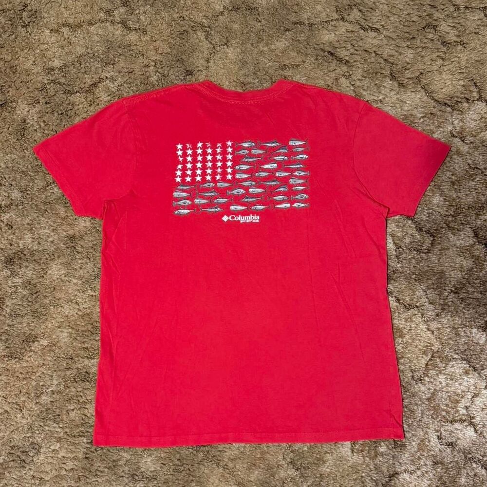 Columbia PFG Flag Graphic Tee Red USA American Flag Fishing Outdoors Shirt Large
